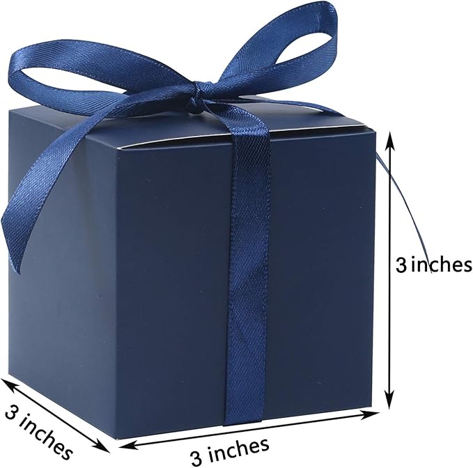 COTOPHER 60pcs Wedding Favor Boxes, Paper Gift Boxes 3x3x3 Inches Small Gift Boxes with Ribbons Small Boxes for Gifts, Crafting, Cupcake, Candy, Bridesmaid Proposal Boxes，Easy Assemble Boxes (Navy)