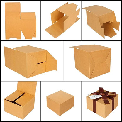 COTOPHER Small Gift Boxes 10 Pack 6x6x4 inches Brown Gift Boxes with Lids for Gifts, Crafting, Wedding Party Favor, Cupcake Box, Candy, Bridesmaids Proposal Box