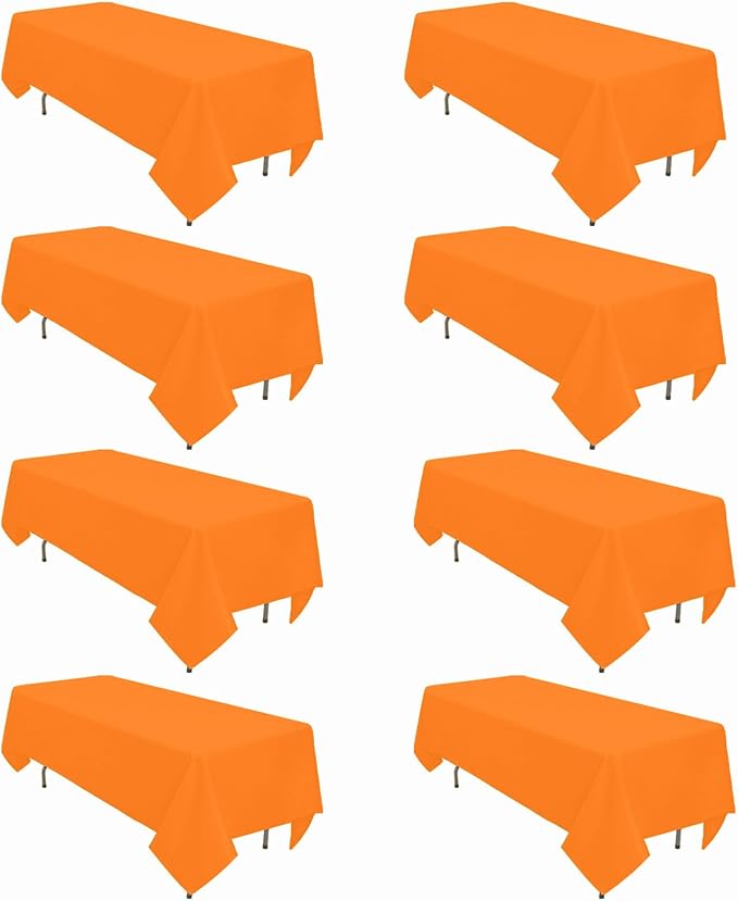 8 Pack Orange Tablecloth 60 x 102 Inch Rectangular Tablecloths for 6 Foot Rectangle Tables, Wrinkle Resistant Orange Table Cloth Washable Polyester Fabric for Buffet Wedding Party Banquet