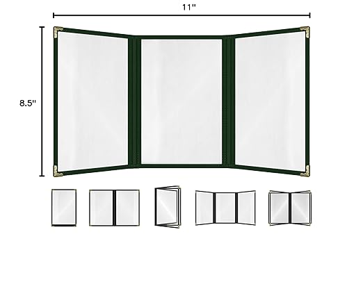 Goodsmart Restaurant Menu Covers – 25 Pack Green 6-View Trifold 8.5" x 11", Side-Loading Vinyl & Plastic Menu Holders, Clear Menu Sleeves, Leather-Style Café Covers with Gold Corners