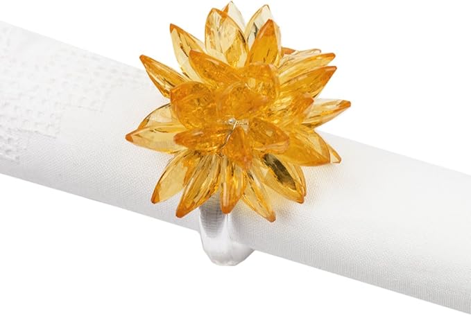 Fennco Styles Crystal Design Collection Napkin Rings - Set of 4 (Orange Crystal Flower)
