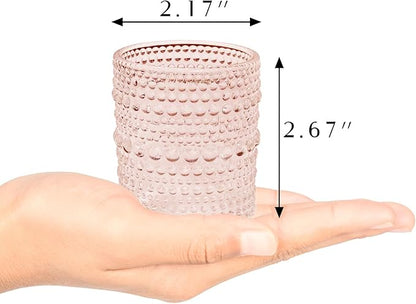 12 pcs Glass Votive Candle Holders, 6 Colors 3 Patterns Tealight Candle Holders for Fall Wedding Table Centerpiece Birthday Decoration