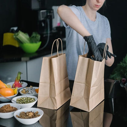 BagDream 12x7x12 Paper Bags 50Pcs Brown Paper Bags with Handles, Kraft Shopping Merchandise Retail Bags, Takeout/To Go Bags for Food Delivery, Wider-gusset Recycled Paper Gift Bags