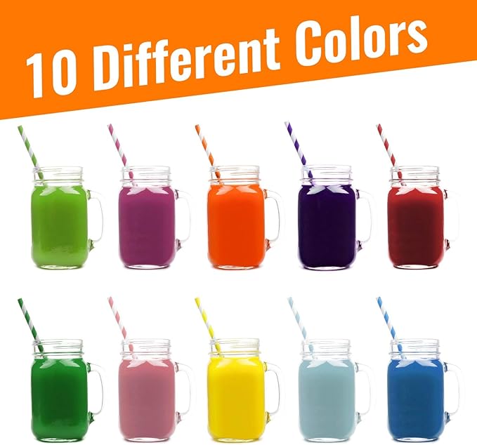 Weemium Paper Straws Disposable - 200 Pack - Durable & Non-Soggy Striped Paper Straws for Drinking in 10 Colors - 100% Biodegradable & Eco-Friendly for Parties, Events, Crafts & Everyday Use