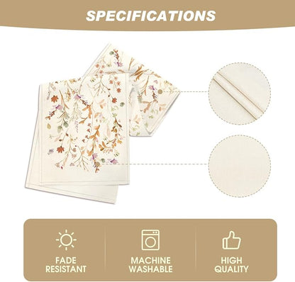 Artoid Mode Floral Leaves Fall Table Runner, Wild Flowers and Grasses Seasonal Autumn Kitchen Dining Table Decoration for Home Party Decor 13x60 Inch