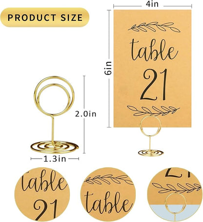 Wedding Table Numbers 1-25, 25 Karft Cards with 25 Gold Holders, 1 Set of 25 Table Numbers for Wedding Reception, Birthday Party (Card and Holder)