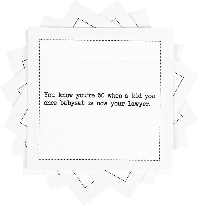 Five Star Napkins 50th Birthday Quotes White Cotton Cocktail Napkins, Beverage Napkins, Bar Napkins, Cloth Napkins, Party Napkins, Events, Holidays, Weddings, Birthdays, Disposable, 4.5" x 4.5"- (50x)