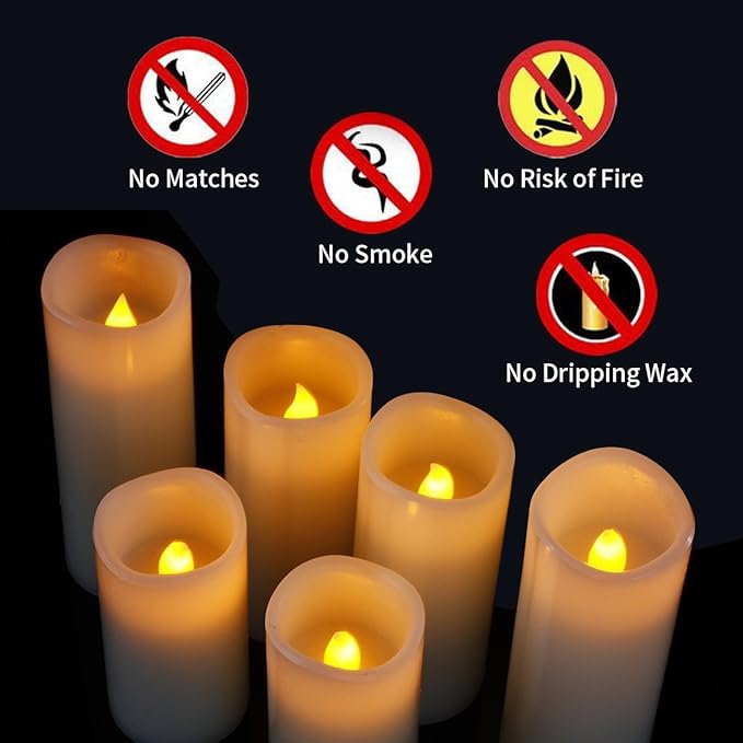 Flameless Candles Flickering LED Candles Set of 12 (D:2.2" X H:5") Ivory Real Wax Pillar Battery Opeated Candles with 10-Key Remote and Cycling 24 Hours Timer