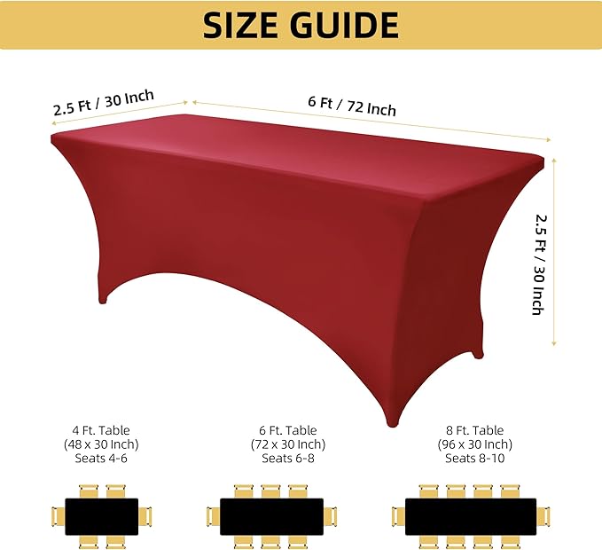 10-Pack 6ft Spandex Table Covers for Rectangle Standard Folding Tables - Wrinkle Resistant Stretch Tablecloths - Ultimate Fitted Table Protector for Parties, Banquet, Wedding