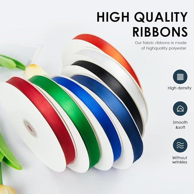 KMER LIFE 1/8" Wide x 50 Yards Black Polyester Satin Ribbon, Perfect for Wedding Decor, Crafts, Gift Wrapping & Other Projects