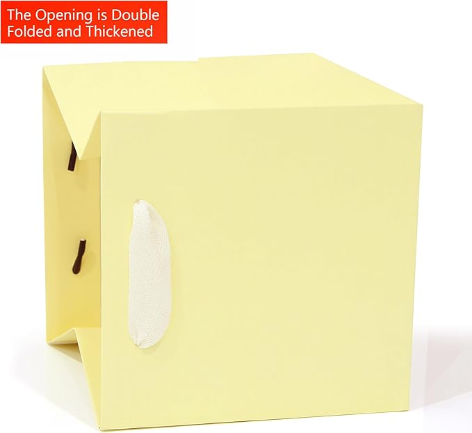 Beige Yellow Paper Gift Bag Small Square Bottom Kraft Carboard Paper Bags With Handles (Beige Yellow, 6 x 6 x 6 in, 10 CT)
