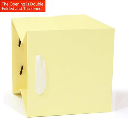 Beige Yellow Paper Gift Bag Small Square Bottom Kraft Carboard Paper Bags With Handles (Beige Yellow, 6 x 6 x 6 in, 10 CT)