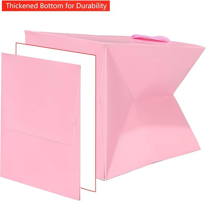 Pink Paper Gift Bag Small Square Bottom Paper Bags With Handles(Pink, 6 x 6 x 6 in, 10 CT)