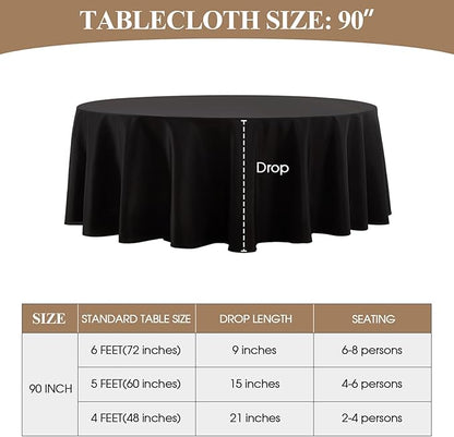 Round Tablecloth 2 Pack 90 Inch Black Tablecloths Washable Decorative Linen Polyester Table Clothes Cover for Dining Table Banquets Buffet Parties and Wedding