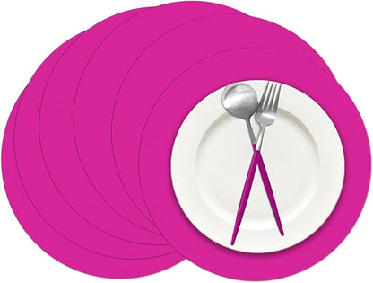 50 Pieces Hot Pink Paper Place Mats Round Disposable Table Mats Decorative Placemats for Wedding Bridal Shower Hot Pink Birthday Party Dining Decor