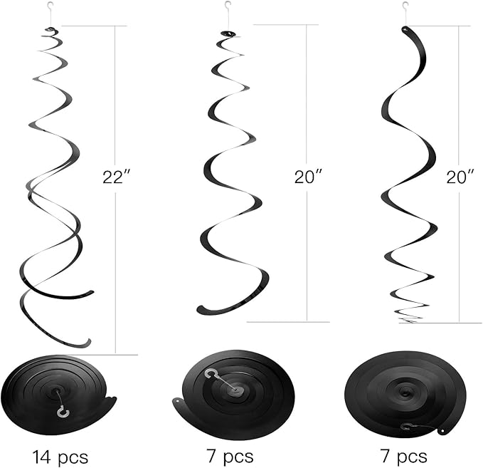 WEVEN Black Party Hanging Swirl Decorations Plastic Streamer for Ceiling, Pack of 28
