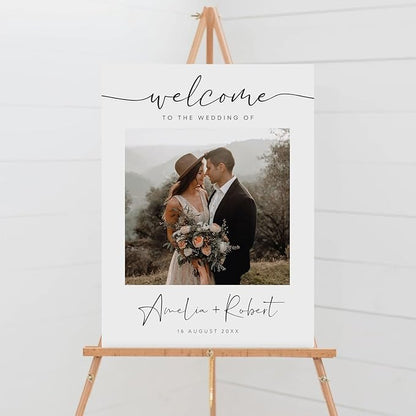 Welcome Wedding Sign Personalized, Modern Photo Wedding Sign Decorations Signage 12" X 18" (Small), 27" (Medium), 36" (Large), Plastic, Modern, Pole Mount, Weather