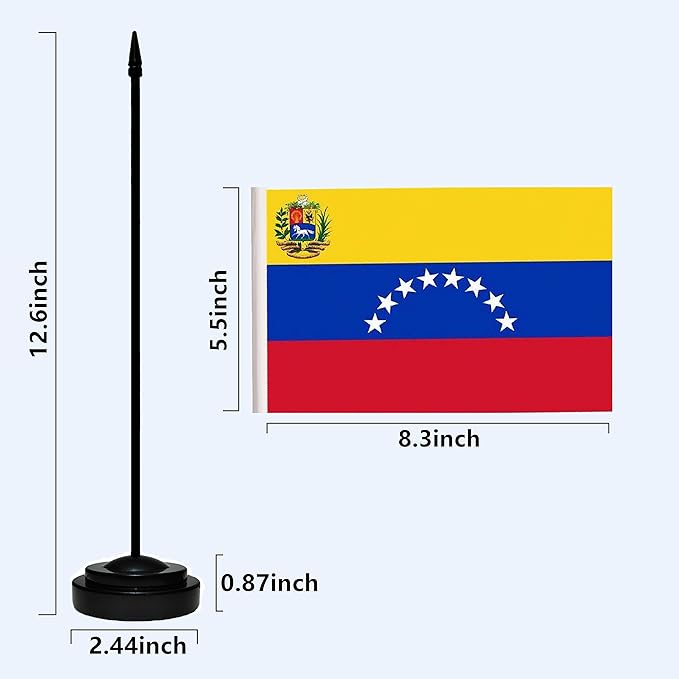 Venezuela Venezuelans Deluxe Desk Flag Set, Small Mini Miniature Venezuela Venezuelans Table Desktop Flags With Solid Pole, Black Base and Spear Top(2 Pack)
