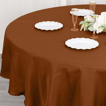 Efavormart Round Tablecloth, 90 Inch Stain & Wrinkle Resistant Washable Table Cloth, Decorative Polyester Fabric Table Cover for Banquet, Wedding, Dining- Brown