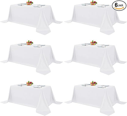 Fitable White Table Clothes for Rectangle Tables, 6 Pack - 90 x 132 Inch - Reusable and Elegant Tablecloths, Polyester Fabric Table Covers for Wedding, Party, Banquet, Formal Events