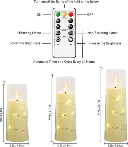 Flickering Flameless LED Candles,Battery Operated Candles 9 Pcs with Embedded Star String,Acrylic LED Pillar Candles with Remote,Suitable for Home Decoration to Create an Atmosphere (Ivory)