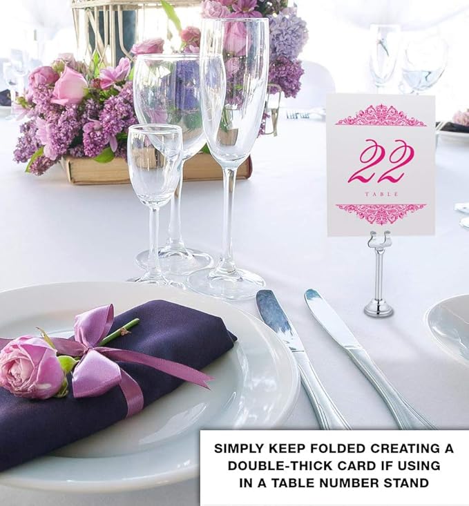 Paisley Wedding Table Numbers (Select Color/Quantity), Champagne, Fuschia, 1-200, Double Sided, Tent or Use in a Stand, Great for Parties & Restaurants - Made in the USA
