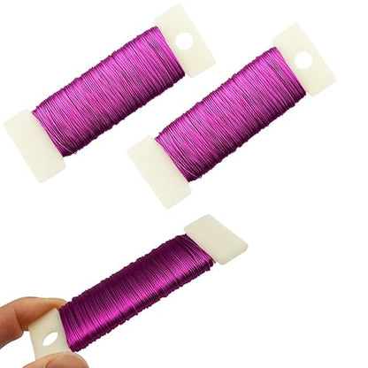 HAHIYO 26Gauge Rose Red Metal Floral Wire - 3 Rolls, 115 Yards (345 Feet) - Flexible Paddle Wire for Craft, Christmas Wreath, Flower Arrangement, Bouquet Wrapping, Wedding, DIY