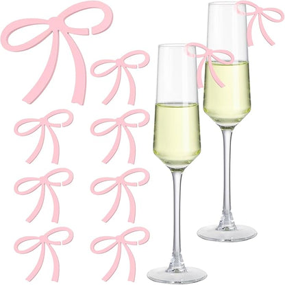 50 Pcs Bows Drink Tags Coquette Bow Wine Glass Charms Acrylic Bowknot Drink Tag for Bachelorette Birthday Wedding Coquette Tasting Party Decor Accessory(Pink)