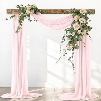Pink Elegant Arch Draping Fabric Outdoor 1 Panel 29" × 20Ft Sheer Chiffon Curtain Drapes for Fall Wedding Ceremony Birthday Party Garden Brunch