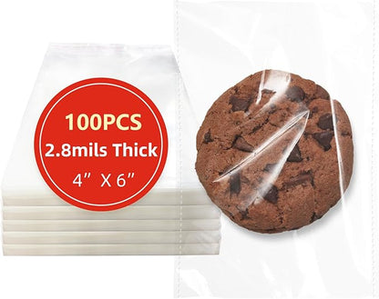4x6 Inches 100 Pcs Clear Self Sealing Cellophane Bags Cookie Bags Resealable Cellophane Bag for Packaging Cookies,Gifts,Favors, Products,Candy