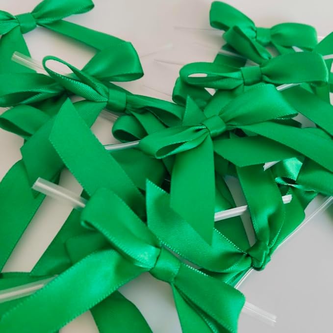 50pcs 2-1/2" Green Satin Ribbon Bows with Twist Ties for Gift Wrapping Packing Christmas Decoration (Green)