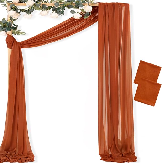 MLMC Terracotta Wedding Arch Draping Fabric 2 Panels 29" x 20 FT Extra Long Gauze Drapes Sheer Backdrop Curtains 6.6 Yards Outdoor Drapery Panels for Wedding Ceremony Party Ceiling Decoration