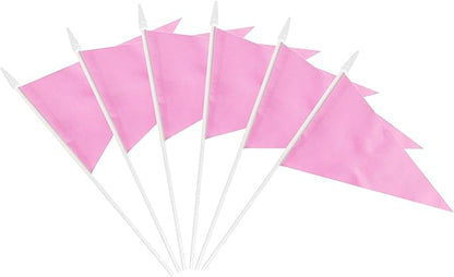 12 Pack Pink Pennant Flags Small Mini Hand Held Solid Color Pennant On Sticks Flags with 12.6"Solid Pole & Spear Top,Party Events Celebration,School,Grand Opening,Kids Birthday,Sports Clubs,Flower Pot