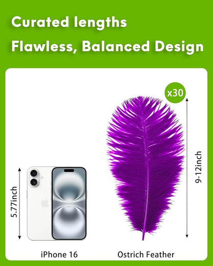 NEWONG 30pcs Purple Ostrich Feathers Natural Bulk 9-12inch(23-30cm) Vase Craft Wedding Home Party Centerpieces Christmas Day Decoration