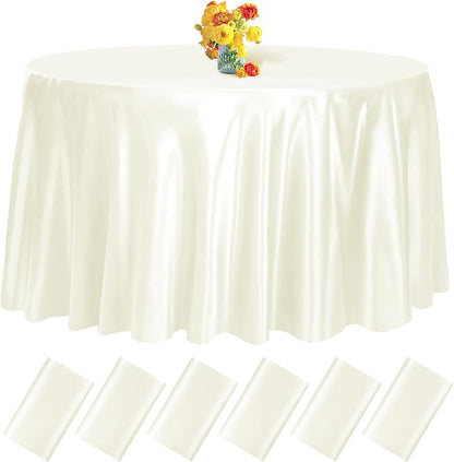 fani 6 Pack 120 Inch Ivory Round Tablecloth - Premium Silky Satin Tablecloth Overlay Smooth Fabric Table Cover Linens, Table Decoration for Wedding Party Banquet Events Restaurant Kitchen Dining