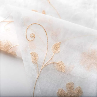 Floral Embroidery Sheer Curtains Beige 95 Inch Length, Rod Pocket Voile Drapes for Living Room, Bedroom, Window Treatments Semi Crinkle Curtain Panels for Yard, Patio, Villa, Set of 2, 52"x 95".