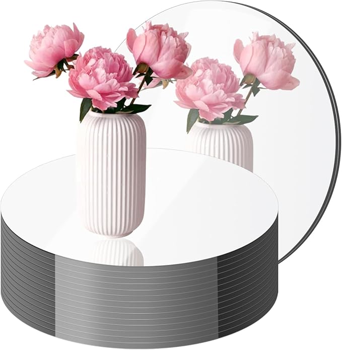 10" 12PCS Round Mirrors for Centerpieces, Circle Mirror Centerpieces for Tables, Mirror Tiles for Wall Table Wedding Centerpiece Mirrors Plates for Candle Anniversary Decorations DIY Craft
