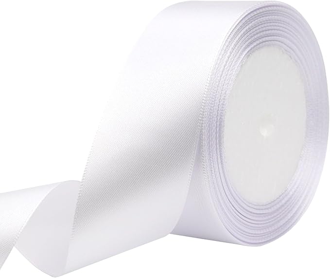 White Solid Satin Ribbon 1-1/2 Inch 25 Yards Solid Polyester Fabric Ribbon for Gift Wrapping Wedding Christmas Baby Shower Birthday Party Decoration Handmade Immortal Flower Craft