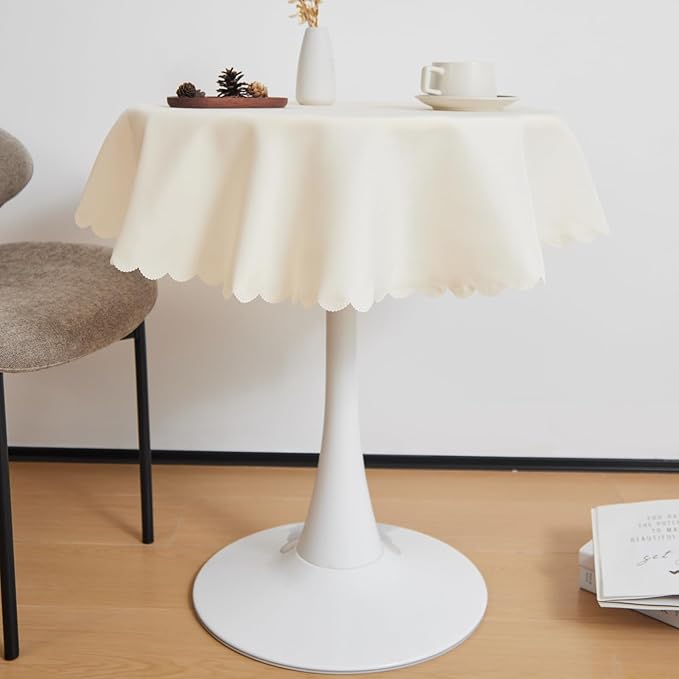 Small Round Beige Tablecloth 36 Inch Polyester Fabric Washable Table Cover Decorative Wrinkle Resistant Solid Color Table Cloth for Dining Party Wedding Camping