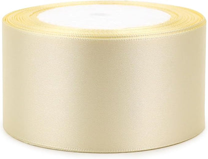 Rice White Solid Satin Ribbon 2 Inch 25 Yards Solid Polyester Fabric Ribbon for Gift Wrapping Wedding Christmas Baby Shower Birthday Party Decoration Handmade Immortal Flower Craft