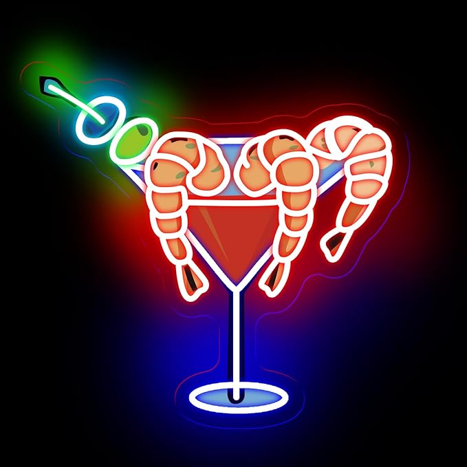 Shrimp Martini Wine Neon Sign, Martini LED Light, Home Party Wall Art, Cocktail Pub Bar Decoration, Gift for Cocktail Lover, 13"x13.8"