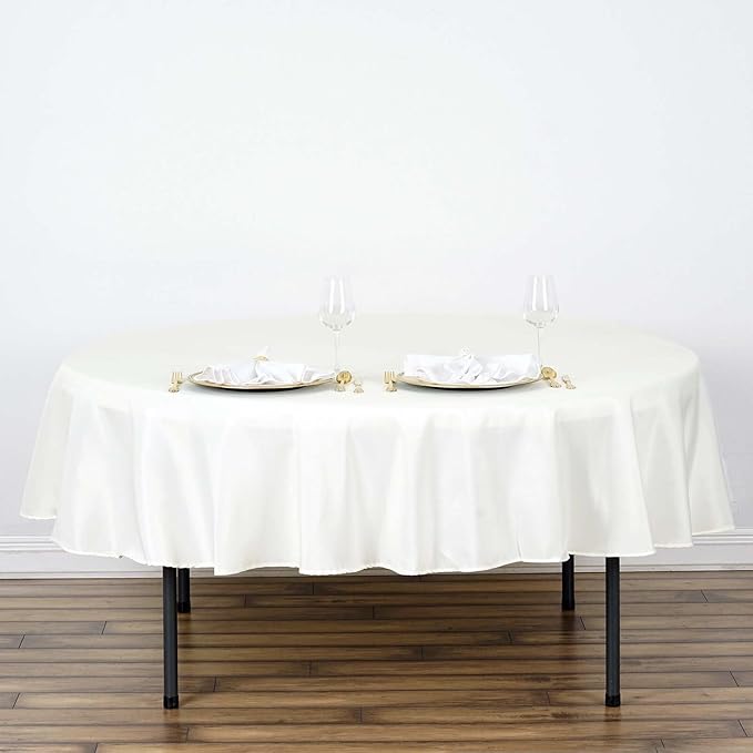 Efavormart Round Tablecloth, 90 Inch Stain & Wrinkle Resistant Washable Table Cloth, Decorative Polyester Fabric Table Cover for Banquet, Wedding, Dining- Ivory
