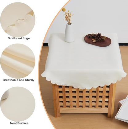 Small Round Beige Tablecloth 24 Inch Polyester Fabric Washable Table Cover Decorative Wrinkle Resistant Solid Color Table Cloth for Nightstand Party Wedding Camping
