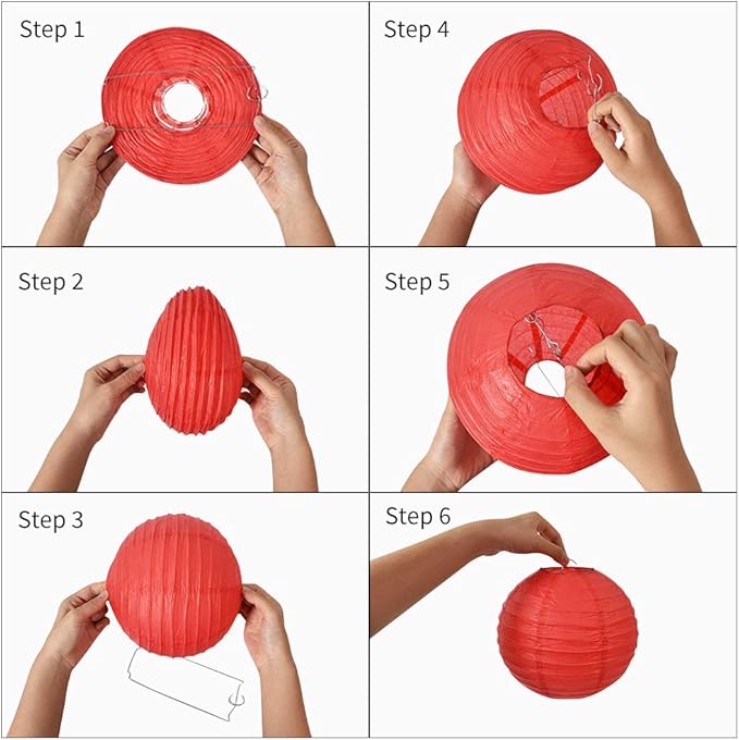 BEISHIDA 6-Inch Pink Round Paper Lanterns Hanging Decorative Chinese Paper Lanterns Lamp for Valentine Birthday Wedding Party Decoration and Baby Bridal Shower（6 Packs）