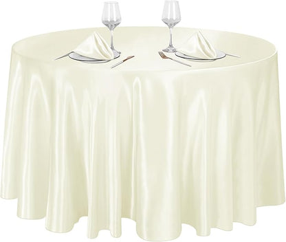 Ruisita 120 Inches Round Satin Tablecloths Ivory Overlay Round Satin Table Cover Bright Silk Smooth Fabric Tablecloth for Wedding Banquet Tables Decoration