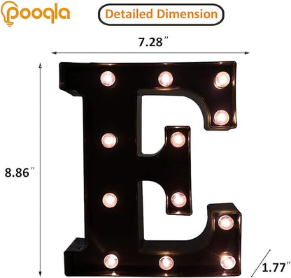 Decorative LED Illuminated Letter Marquee Sign - Alphabet Marquee Letters with Lights For Wedding Birthday Party Christmas Night Light Lamp Home Bar Decoration E, Black