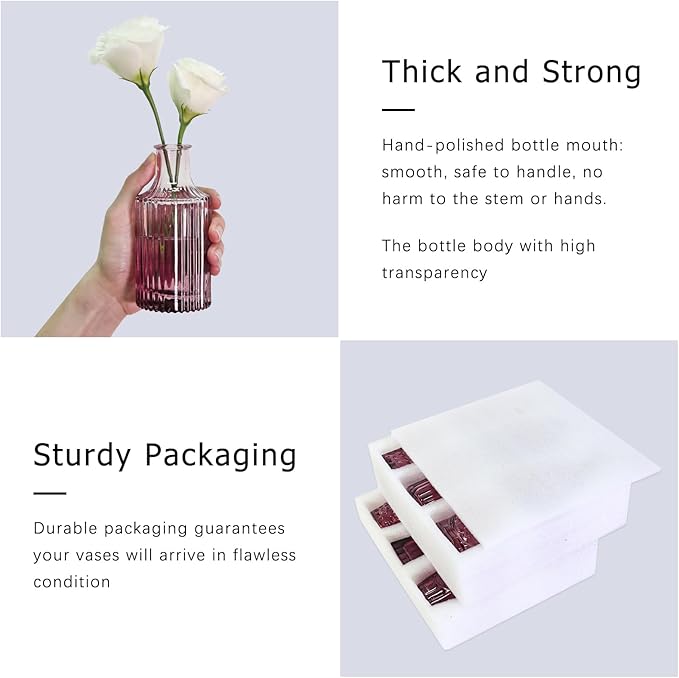 12pcs Glass Bud Vase Set, Small Purple Flower Vases for Centerpieces in Bulk, Mini Vintage Vase for Wedding, Home,Table Decoration