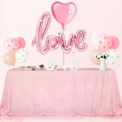 SquarePie Sequin Tablecloth 60 x 102 Inch Pink Sparkly Table Linen for Wedding Party