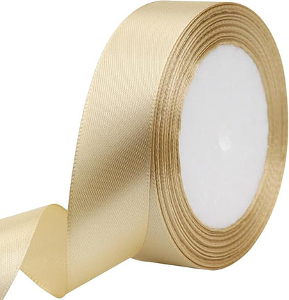 Champagne Solid Satin Ribbon 1 Inch 25 Yards Solid Polyester Fabric Ribbon for Gift Wrapping Wedding Christmas Baby Shower Birthday Party Decoration Handmade Immortal Flower Craft