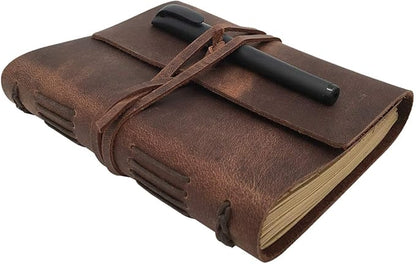 Leather Journal Notebook for Men & Women,A5 Size Diary,6.2x8.5 Inch, Vintage Style Personalized Journal for Gift,Genuine Leather Bound Notepad for Travel Journal to Write,240 lined Pages,Rustic Brown